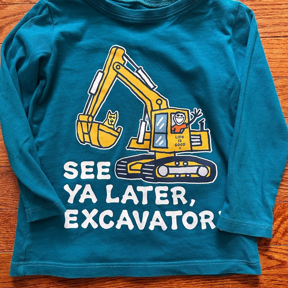 Life Is Good Blue Excavator Toddler Tee